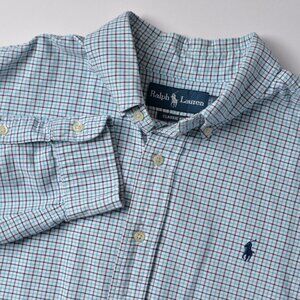 Ralph Lauren Classic Fit Button Down Shirt Light Blue Black Mens XL